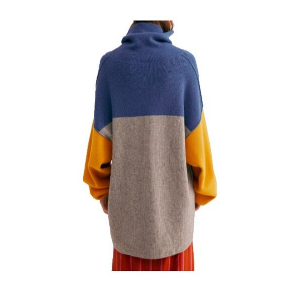 Free People Women's Large Oversized Tunic Sweater Turtleneck Colorblock - Picture 2 of 16